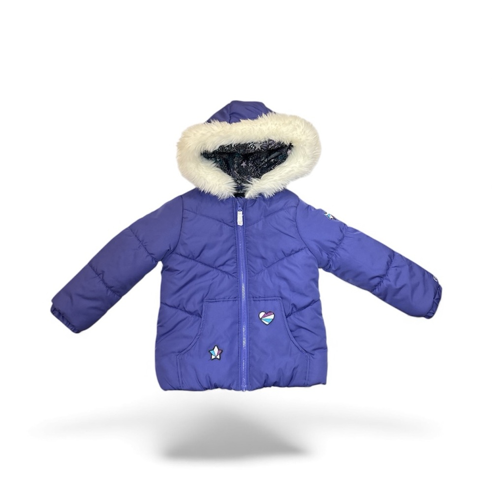 F.O.G Purple Kids Puffer Jacket with Faux Fur Hood